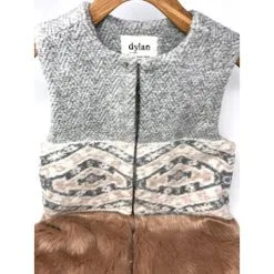Dylan By True Grit Dylan Heather Melange Tweed Blanket Fur Vest Womens